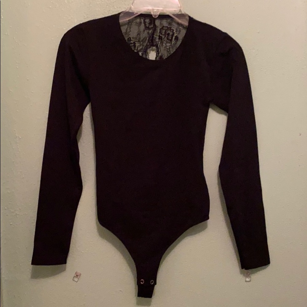 Black lace back/open back bodysuit
